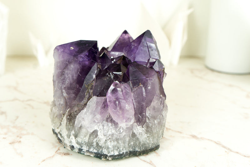 Amethyst-Cluster mit extragroßem lila Drusenmuster in Traubengelee, intakt, freistehend