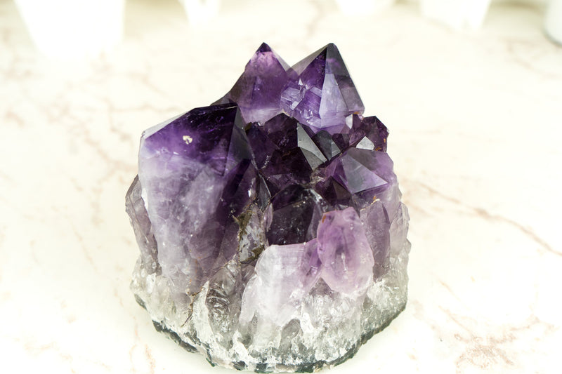 Amethyst-Cluster mit extragroßem lila Drusenmuster in Traubengelee, intakt, freistehend