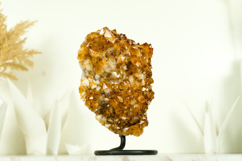 AAA Citrine Flower Rosette Crystal Cluster, with Deep Orange and Perfect Druzy
