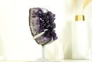 Natural Deep Purple Amethyst Cluster with Large Grape Jelly Amethyst Druzy on Stand