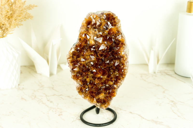Natural AAA Deep Orange Madeira Citrine Cluster and Citrine Rosettes on Stand