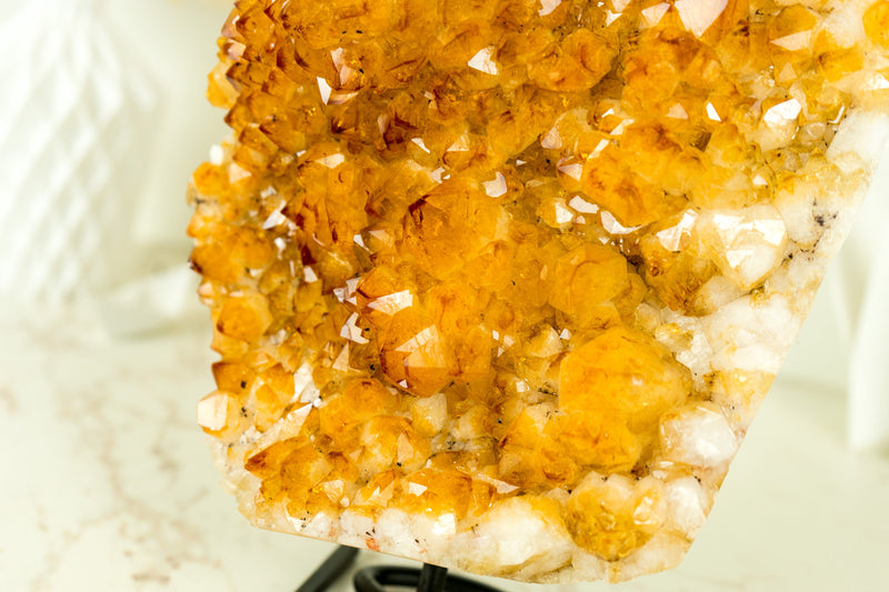 Gorgeous Rich Yellow Citrine Cluster with Rosette Flowers Druzy on Stand