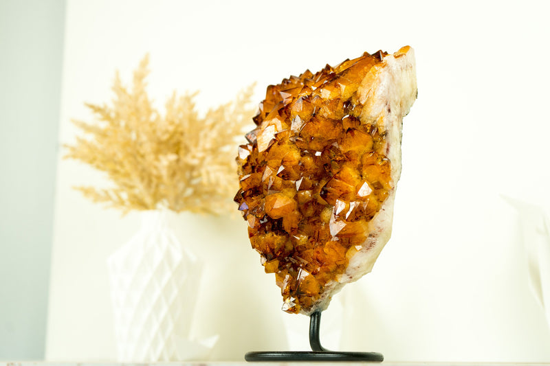 Natural Rich Orange Citrine Cluster with AAA Madeira Orange Citrine Druzy on Stand - 4.1 Kg - 9.0 lb - E2D Crystals & Minerals