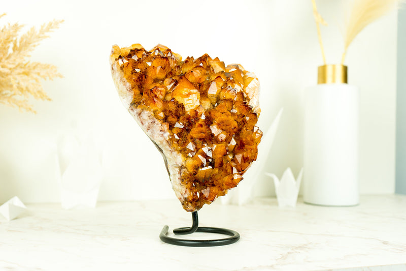Natural Rich Orange Citrine Cluster with AAA Madeira Orange Citrine Druzy on Stand - 4.1 Kg - 9.0 lb - E2D Crystals & Minerals