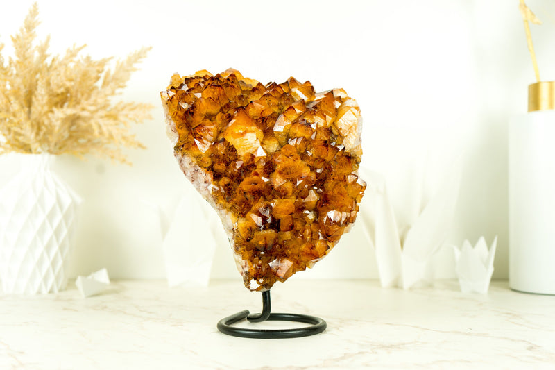 Natural Rich Orange Citrine Cluster with AAA Madeira Orange Citrine Druzy on Stand - 4.1 Kg - 9.0 lb - E2D Crystals & Minerals