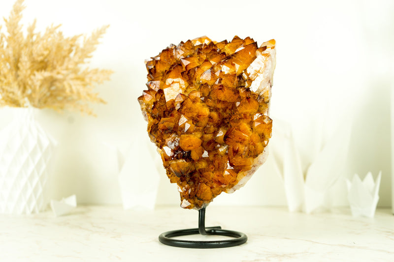 Natural Rich Orange Citrine Cluster with AAA Madeira Orange Citrine Druzy on Stand - 4.1 Kg - 9.0 lb - E2D Crystals & Minerals