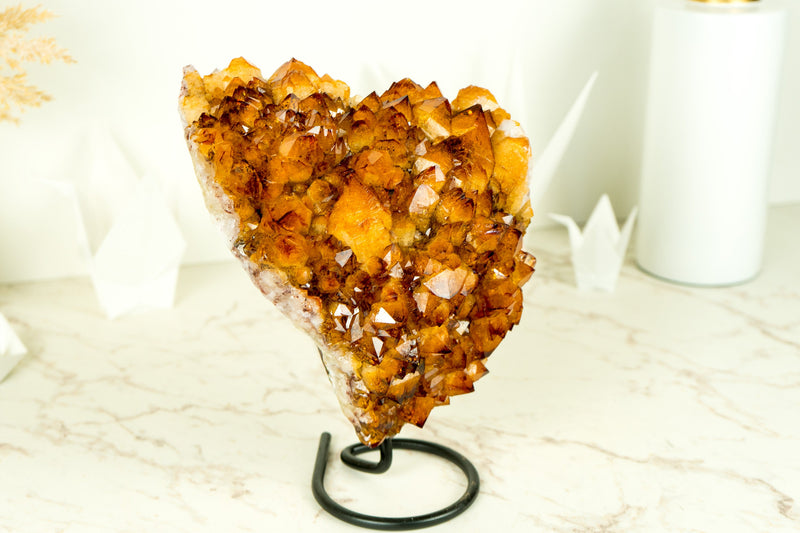 Natural Rich Orange Citrine Cluster with AAA Madeira Orange Citrine Druzy on Stand - 4.1 Kg - 9.0 lb - E2D Crystals & Minerals