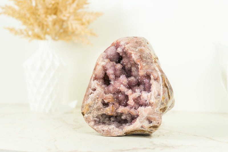 Pink Amethyst Geode with Flower Druzy and AAA Pink Druzy