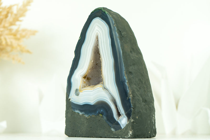 Gorgeous Blue and White Lace Agate Geode with White Galaxy Druzy
