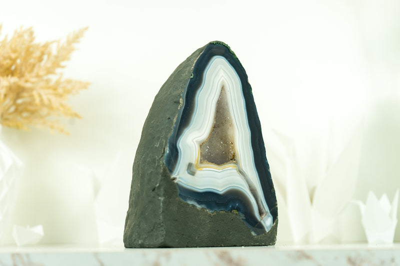 Gorgeous Blue and White Lace Agate Geode with White Galaxy Druzy