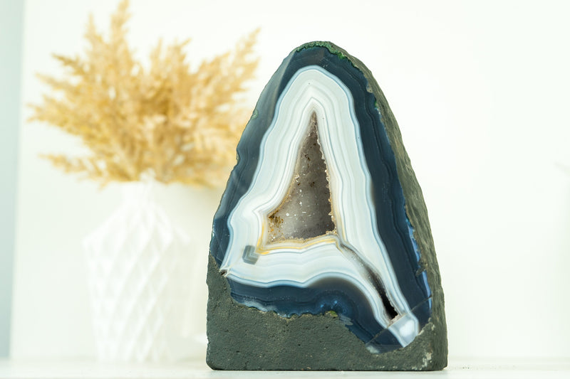 Gorgeous Blue and White Lace Agate Geode with White Galaxy Druzy