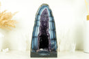 Rare Sea Blue Lace Agate Cathedral with Deep Purple Amethyst