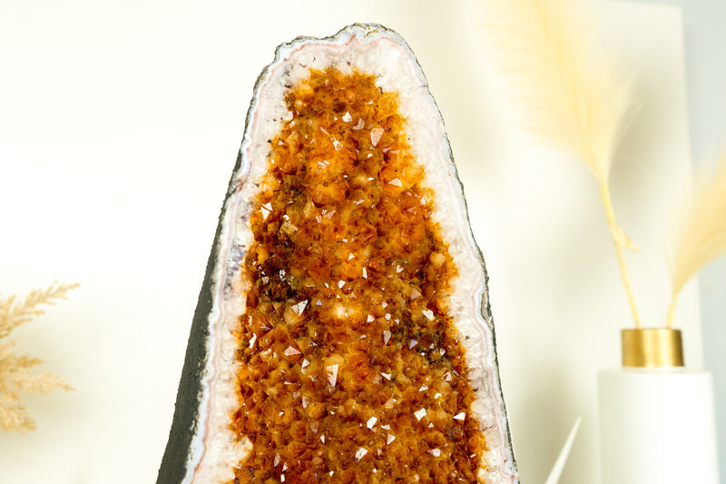 AAA Grade Citrine Geode Cathedral with Sparkly, Rich Orange Druzy