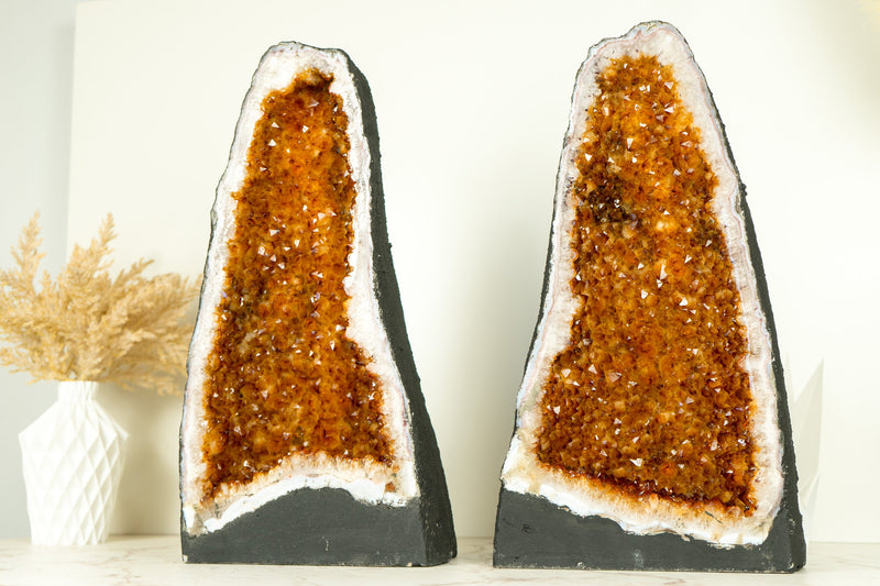 Pair of Citrine Geode Cathedrals with Sparkling AAA-Grade, Rich Orange Druzy - 35 Kg - 77 lb - E2D Crystals & Minerals