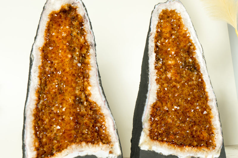 Pair of Citrine Geode Cathedrals with Sparkling AAA-Grade, Rich Orange Druzy - 35 Kg - 77 lb - E2D Crystals & Minerals