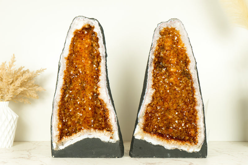 Pair of Citrine Geode Cathedrals with Sparkling AAA-Grade, Rich Orange Druzy - 35 Kg - 77 lb - E2D Crystals & Minerals