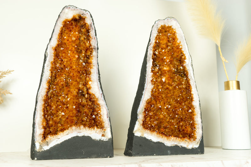 Pair of Citrine Geode Cathedrals with Sparkling AAA-Grade, Rich Orange Druzy - 35 Kg - 77 lb - E2D Crystals & Minerals