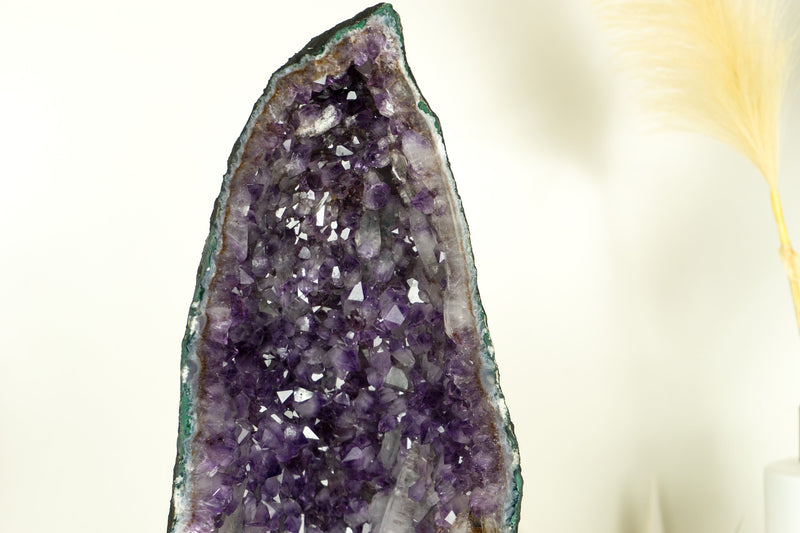 Tall Deep Purple Amethyst Crystal Geode Cathedral, with Rare Druzy Formation