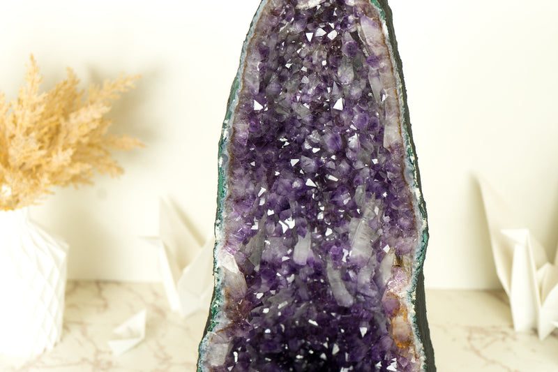 Tall Deep Purple Amethyst Crystal Geode Cathedral, with Rare Druzy Formation