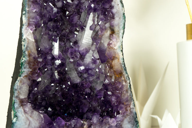 Tall Deep Purple Amethyst Crystal Geode Cathedral, with Rare Druzy Formation