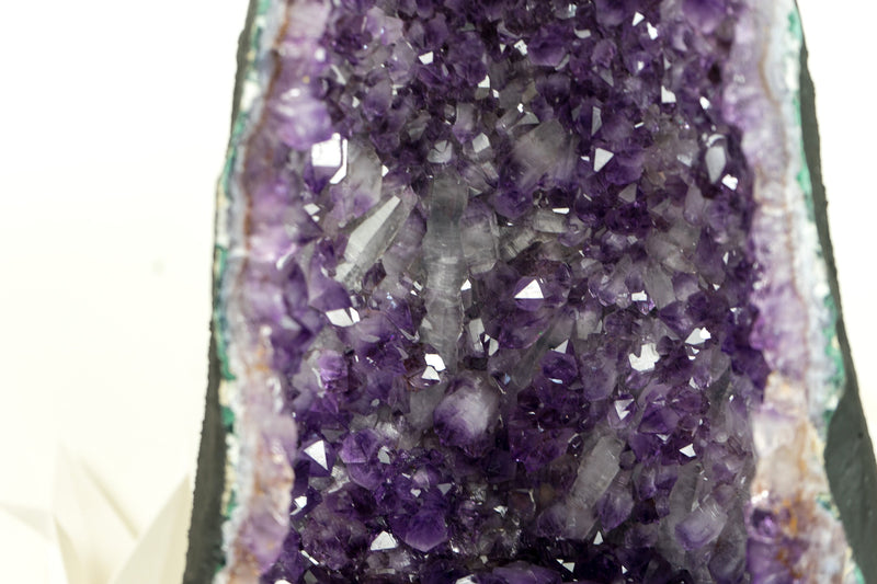 Tall Deep Purple Amethyst Crystal Geode Cathedral, with Rare Amethyst Druzy