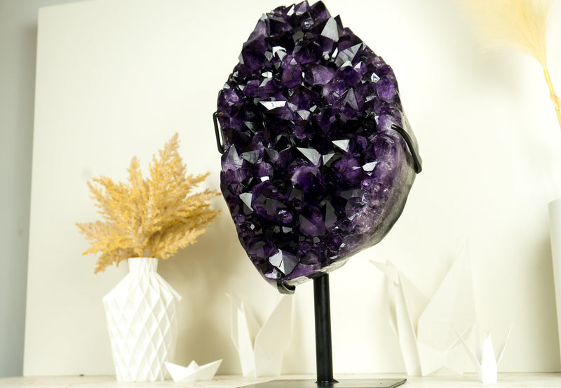 Natural Large Amethyst Geode Cluster with AAA Grade Grape Purple Druzy
