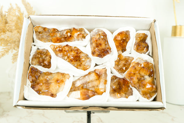 Wholesale Small Super Extra Quality Citrine Clusters Flat Box - Deep Orange Citrine, Wholesale Bulk - 1012g - 2.2 lb - E2D Crystals & Minerals