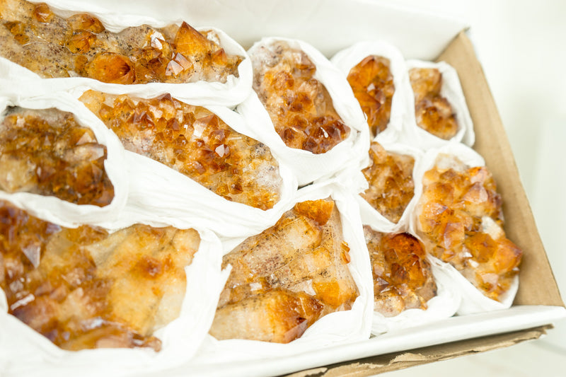 Wholesale Small Super Extra Quality Citrine Clusters Flat Box - Deep Orange Citrine, Wholesale Bulk - 1012g - 2.2 lb - E2D Crystals & Minerals