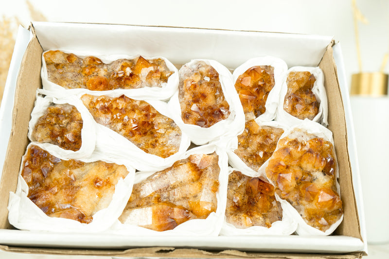 Wholesale Small Super Extra Quality Citrine Clusters Flat Box - Deep Orange Citrine, Wholesale Bulk - 1012g - 2.2 lb - E2D Crystals & Minerals