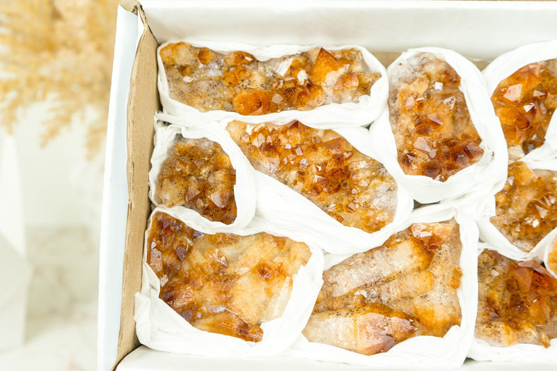 Wholesale Small Super Extra Quality Citrine Clusters Flat Box - Deep Orange Citrine, Wholesale Bulk - 1012g - 2.2 lb - E2D Crystals & Minerals