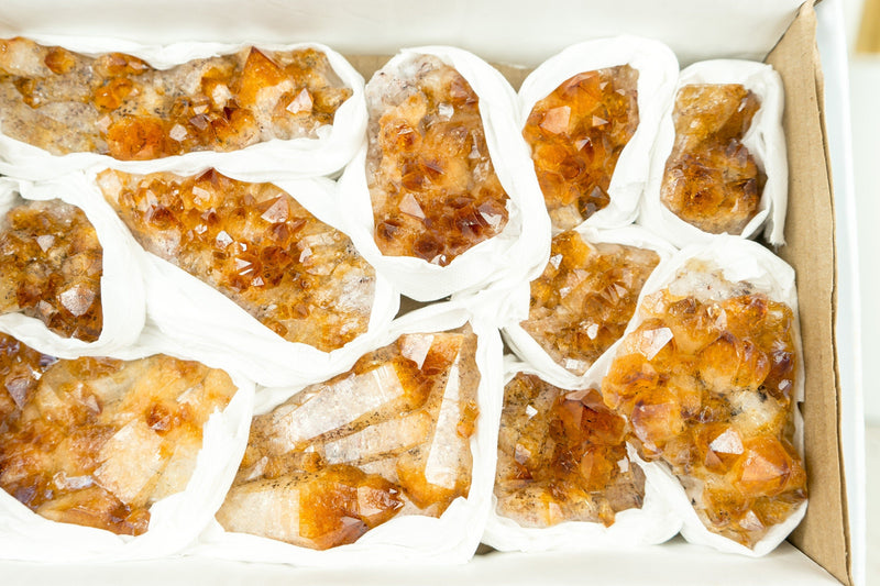 Wholesale Small Super Extra Quality Citrine Clusters Flat Box - Deep Orange Citrine, Wholesale Bulk - 1012g - 2.2 lb - E2D Crystals & Minerals