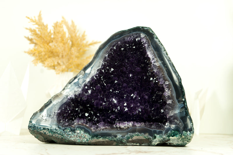 All Natural Amethyst Geode with Deep Purple Amethyst Druzy And Blue Lace Agate Matrix