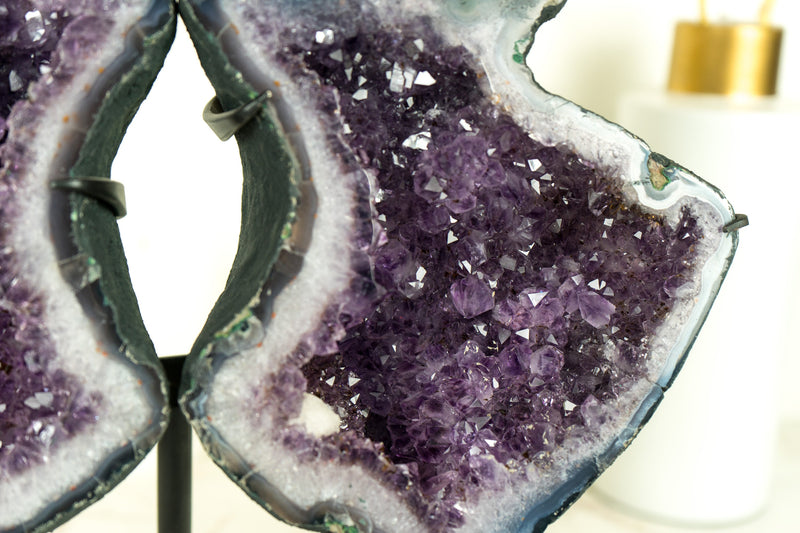 Wunderschöne Amethyst Geode Schmetterling Engel Flügel mit lila Amethyst Druzy und Achat Matrix