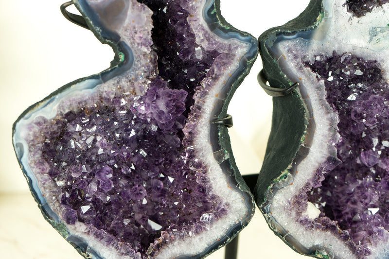 Wunderschöne Amethyst Geode Schmetterling Engel Flügel mit lila Amethyst Druzy und Achat Matrix