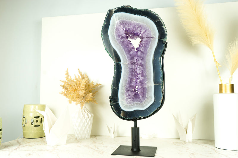Large, Tall Lace Agate Slice with Lavender Amethyst Druzy