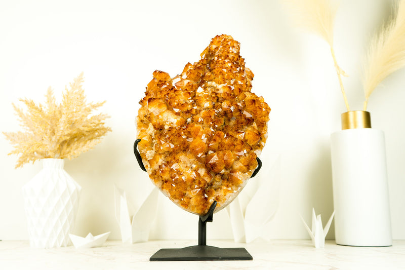 AAA Golden Orange Citrine Cluster with Large Flower Stalactite, 16 In, 25 Lb - E2D Crystals & Minerals