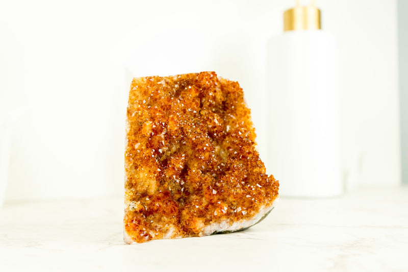 Small Citrine Crystal Cluster with Deep Orange Druzy and Rare Formation, Table Top Self Standing