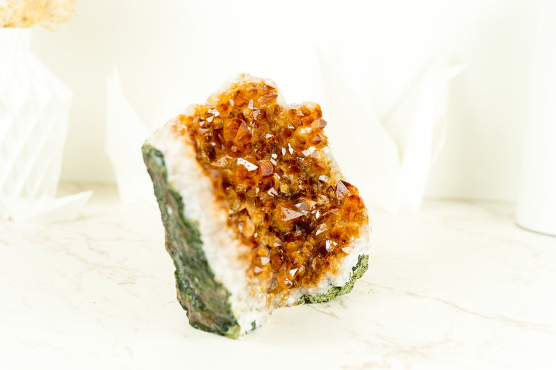Small Citrine Geode with Rosette (Stalactite) Crystal, Deep Orange, Raw and Ethical