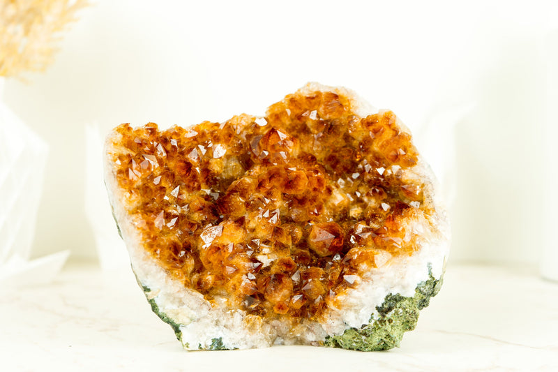 Small Citrine Geode with Rosette (Stalactite) Crystal, Deep Orange, Raw and Ethical