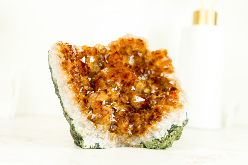 Small Citrine Geode with Rosette (Stalactite) Crystal, Deep Orange, Raw and Ethical