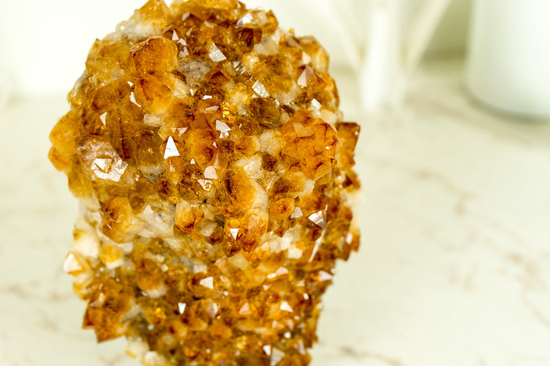 AAA Citrine Flower Rosette Crystal Cluster, with Deep Orange and Perfect Druzy