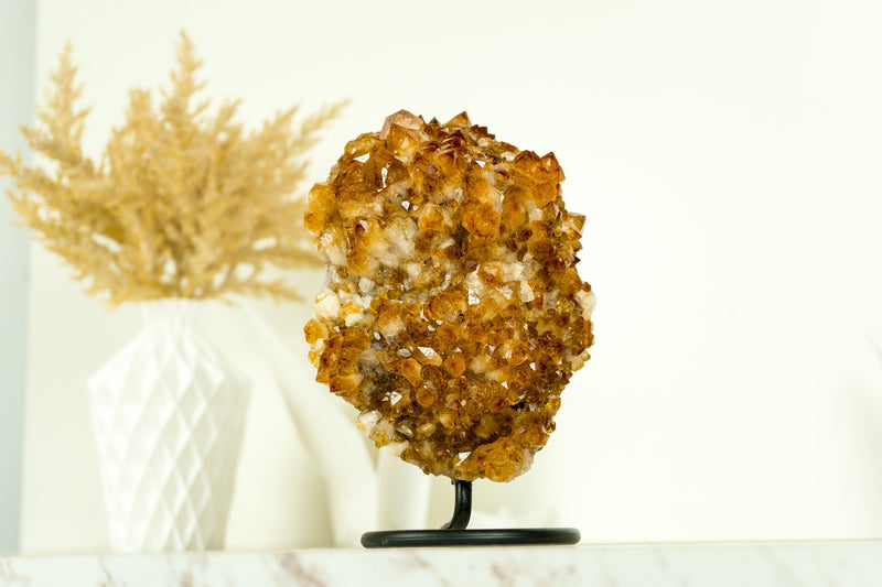 AAA Citrine Flower Rosette Crystal Cluster, with Deep Orange and Perfect Druzy