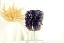 Natural Deep Purple Amethyst Cluster with Large Grape Jelly Amethyst Druzy on Stand
