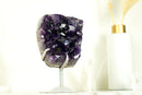 Natural Deep Purple Amethyst Cluster with Large Grape Jelly Amethyst Druzy on Stand