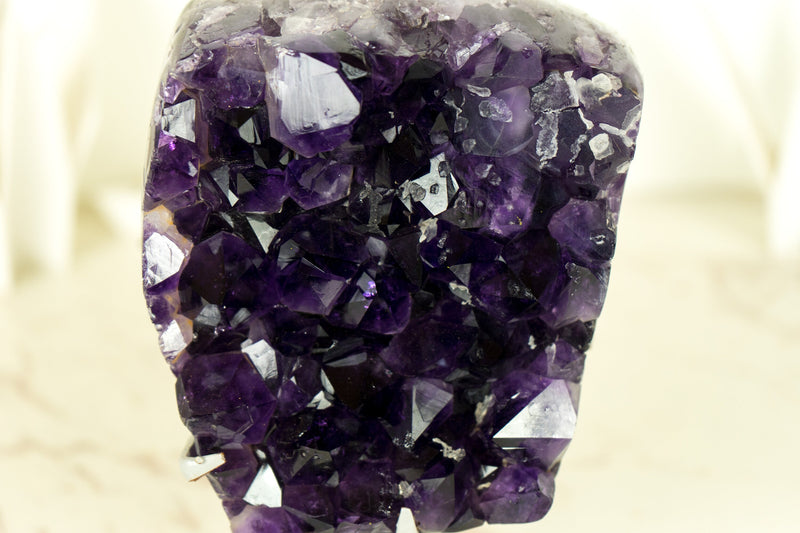 Natural Deep Purple Amethyst Cluster with Large Grape Jelly Amethyst Druzy on Stand