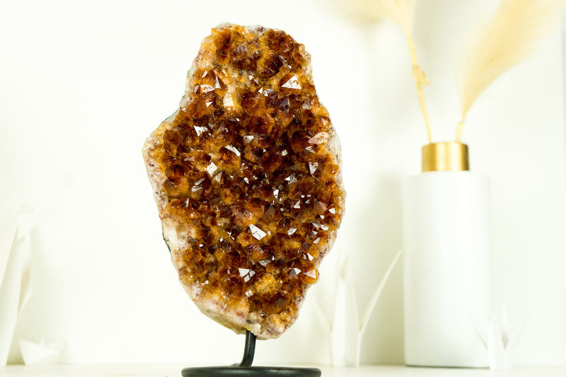 Natural AAA Deep Orange Madeira Citrine Cluster and Citrine Rosettes on Stand