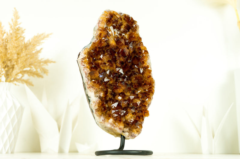 Natural AAA Deep Orange Madeira Citrine Cluster and Citrine Rosettes on Stand