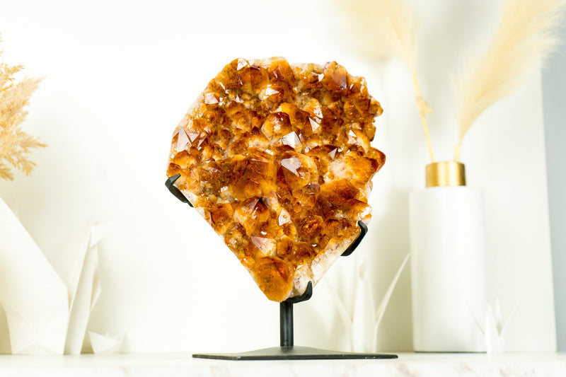 Natural Citrine Cluster with AAA, Large Madeira Orange Citrine Druzy on Stand