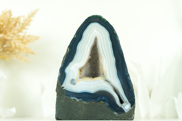 Gorgeous Blue and White Lace Agate Geode with White Galaxy Druzy