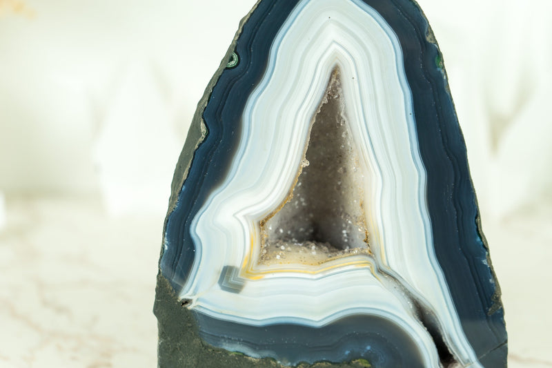 Gorgeous Blue and White Lace Agate Geode with White Galaxy Druzy